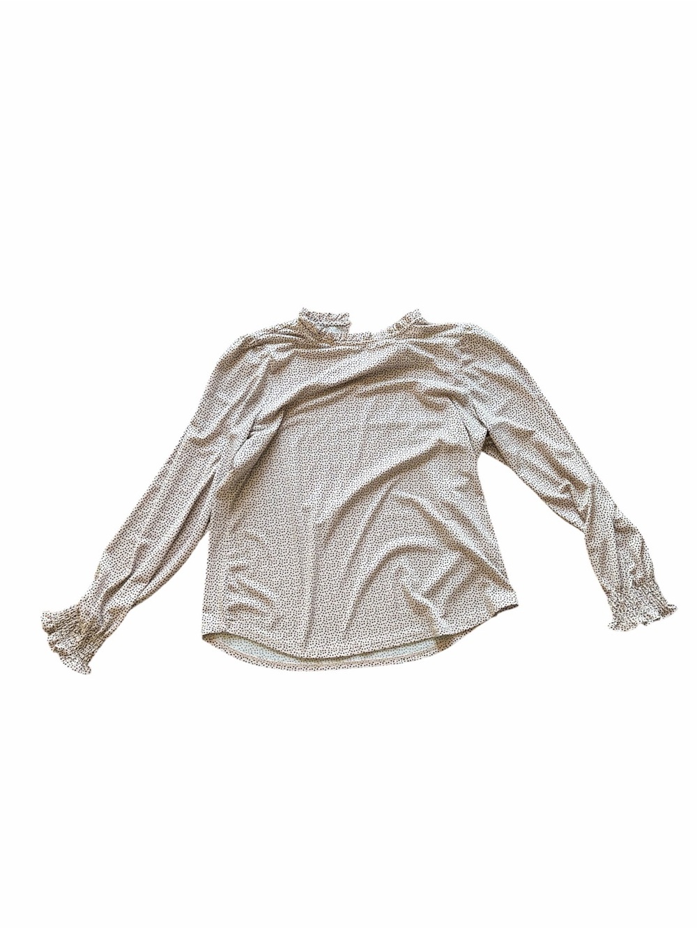 Adrianna Papell Cream Dot Smocked Neck Long-Sleeve Blouse